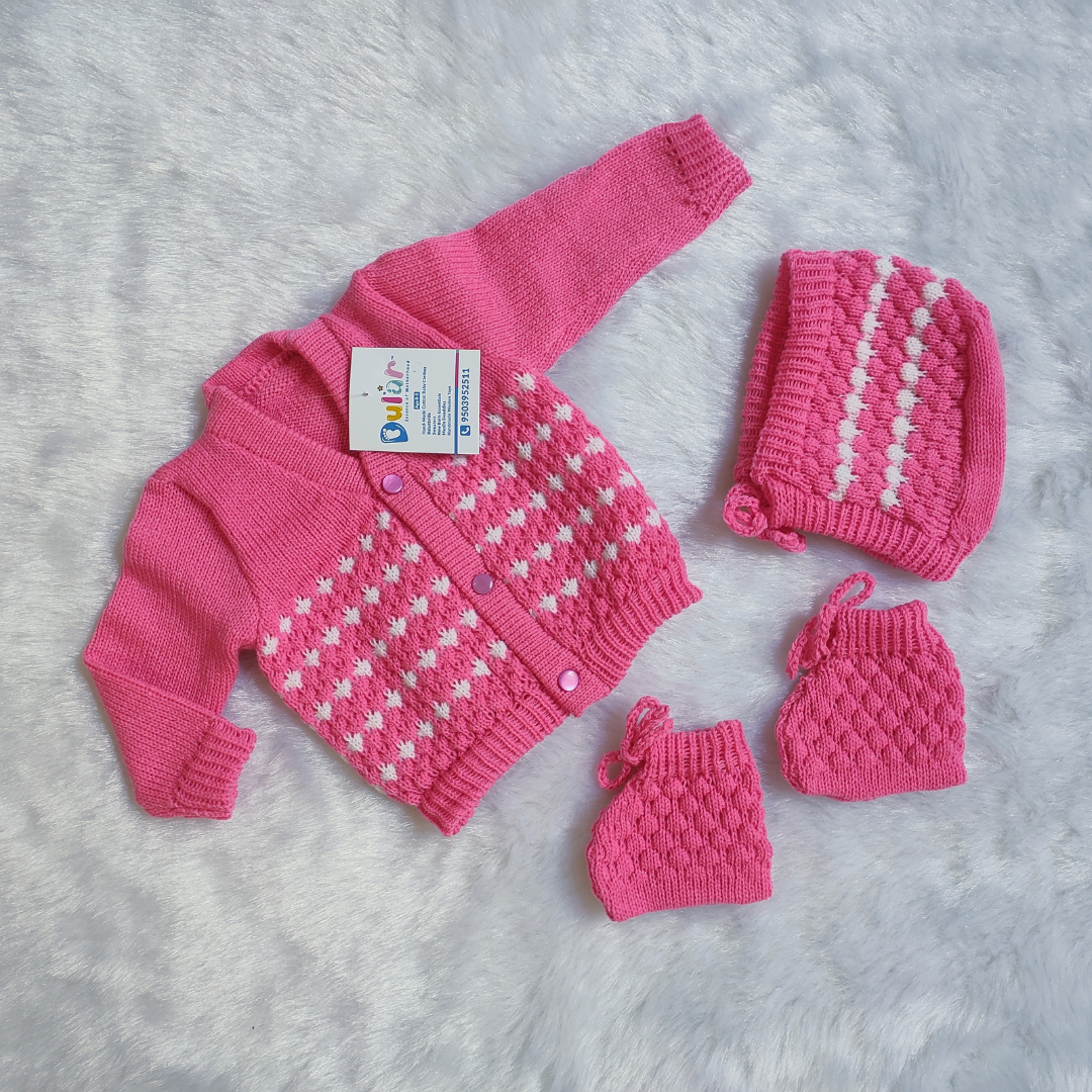 Tuck Sweater Set with Cap and Socks - Pink