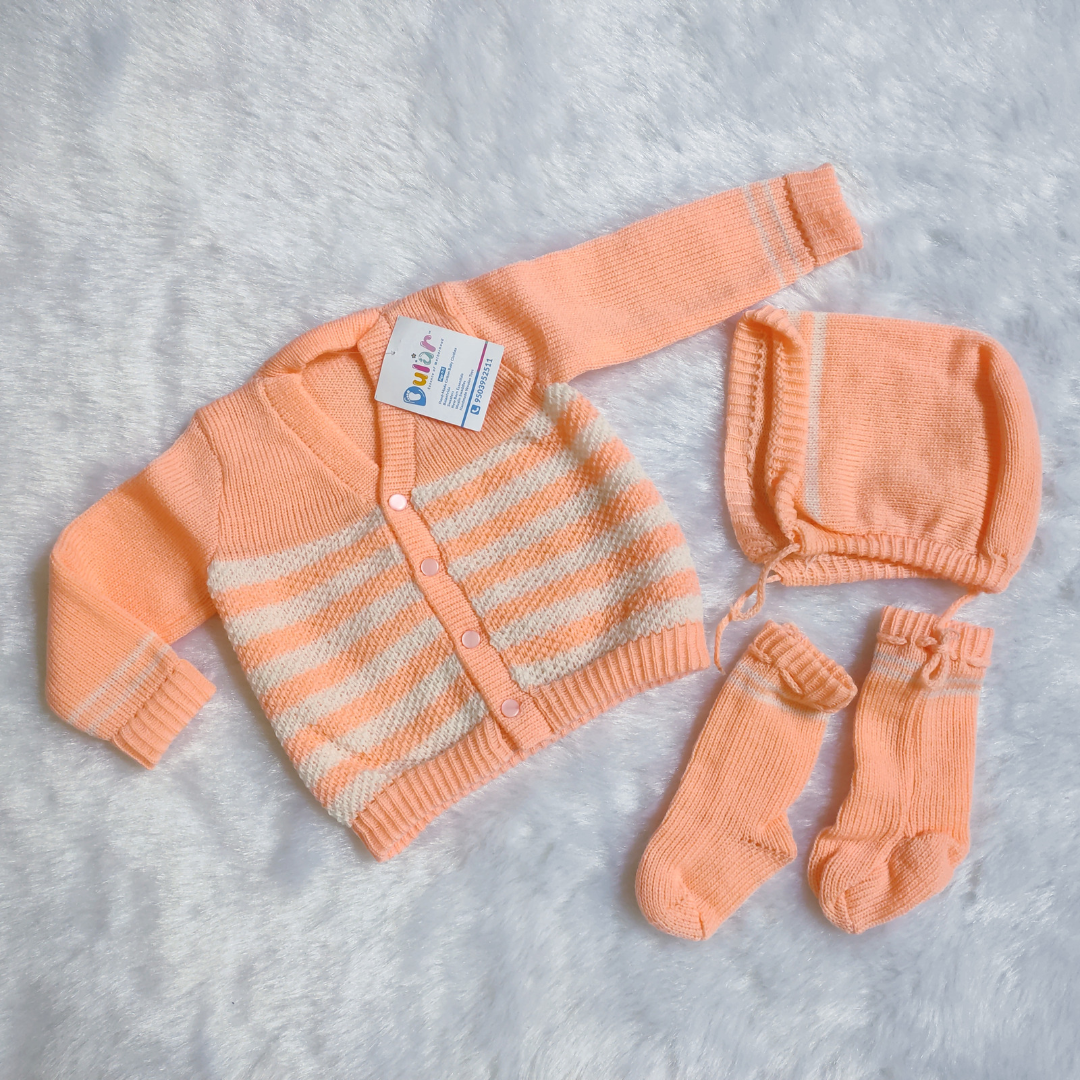 Tuck Sweater Set with Caps and Socks - Peach
