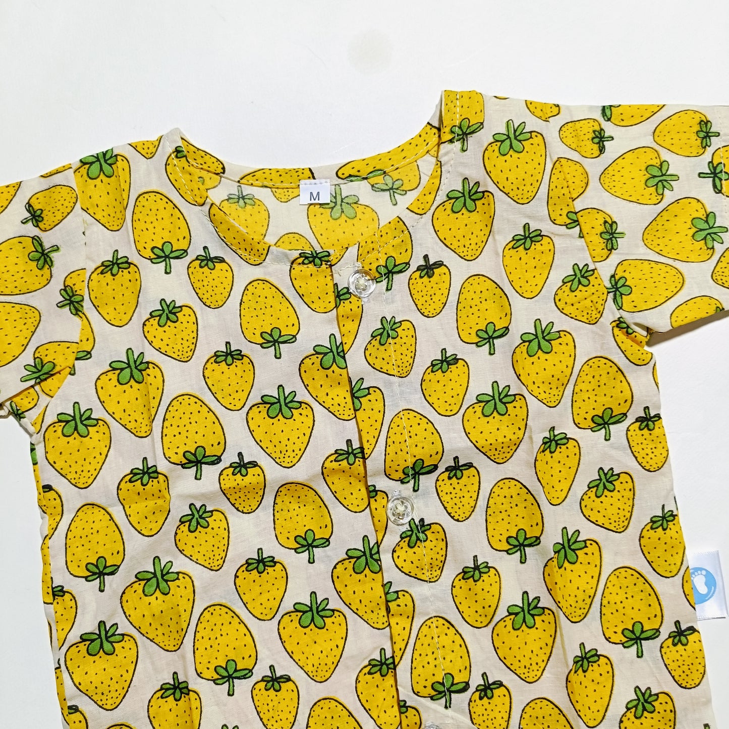 Cotton Front Open Jhabla | Yellow Strawberry