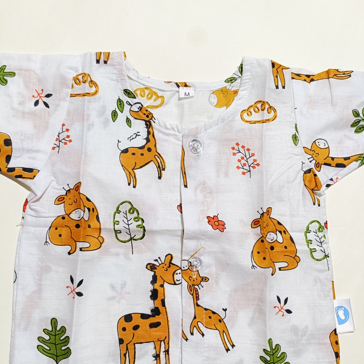 Cotton Front Open Jhabla | White Big Girraffe