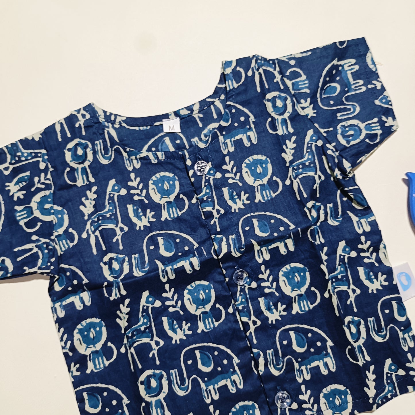 Cotton Front Open Jhabla | Indigo Multi Animal
