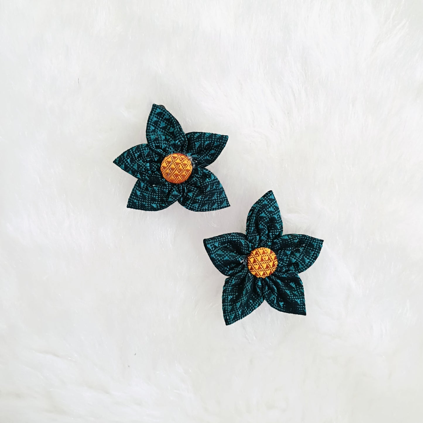 Khan Flower Hair Clip- Peacock Green
