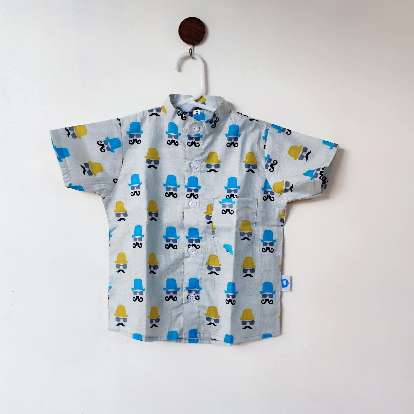 Cotton Shirt - Moustache with Blue & Yellow Hat