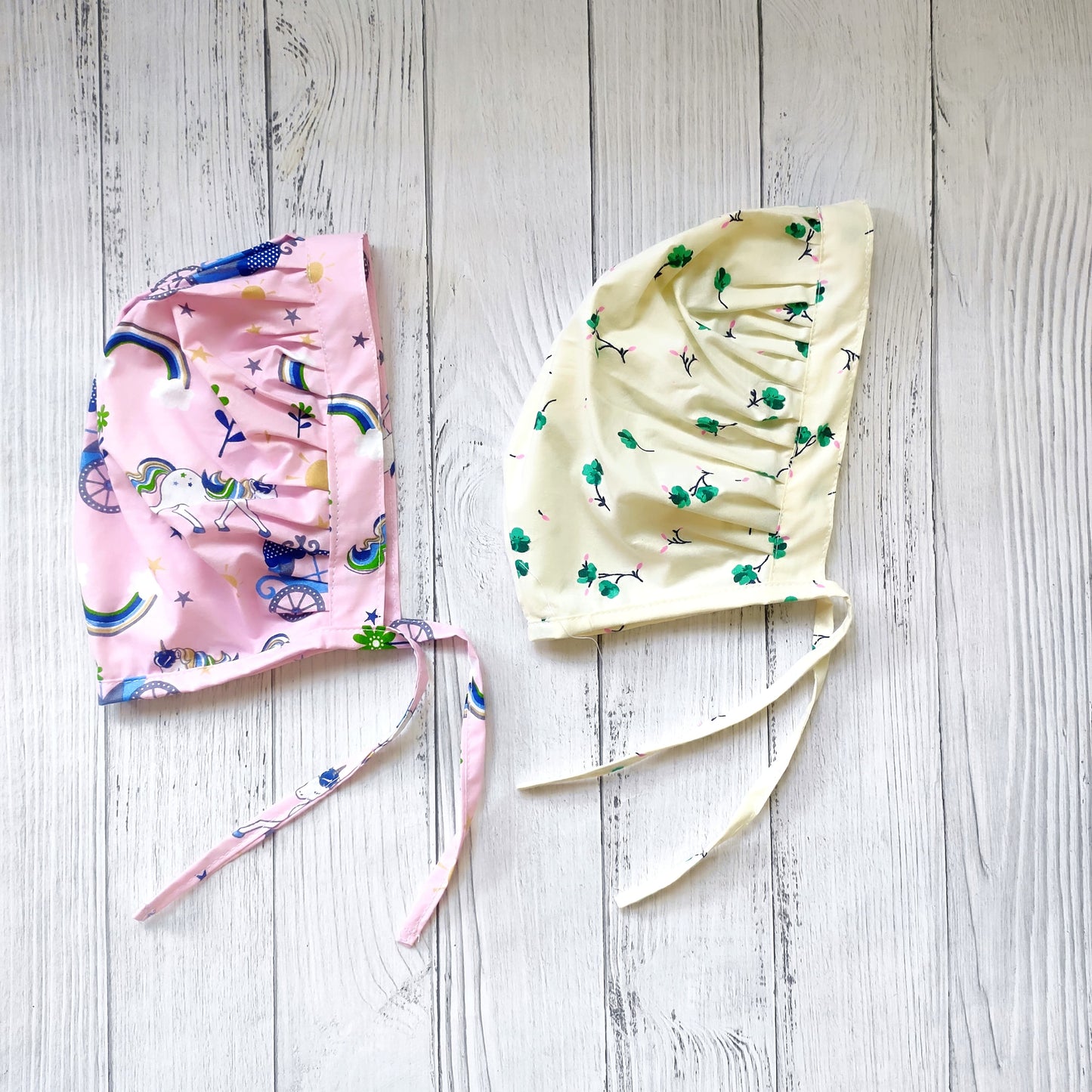 Cotton Bonnet Cap Pink Unicorn & Green Flower (Pack of 2)