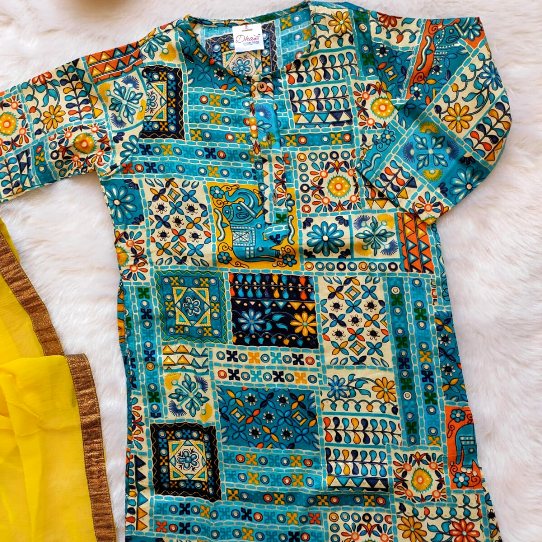 Patchwork Kurta - Peacock Green