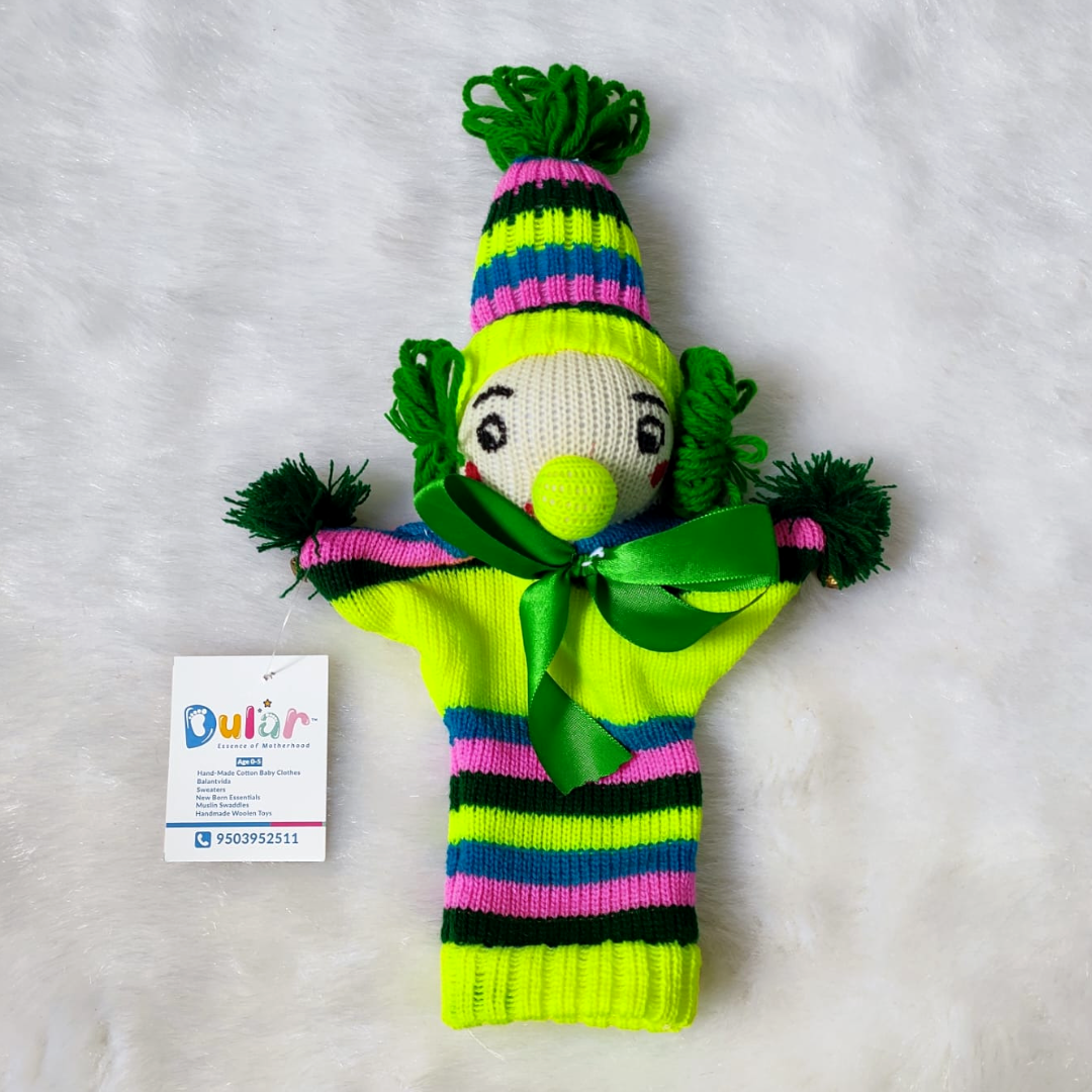 Toys, Woolen Toys, No to Plastic, Hand Puppets, Woolen Hand Puppets, Story Time, Play Time, Kids Play Time, Newborn Essentials, Cartoon Characters, Colors, Designs, Patterns, Toddler Essentials, Machine Washable, Kid-Friendly, Made in India