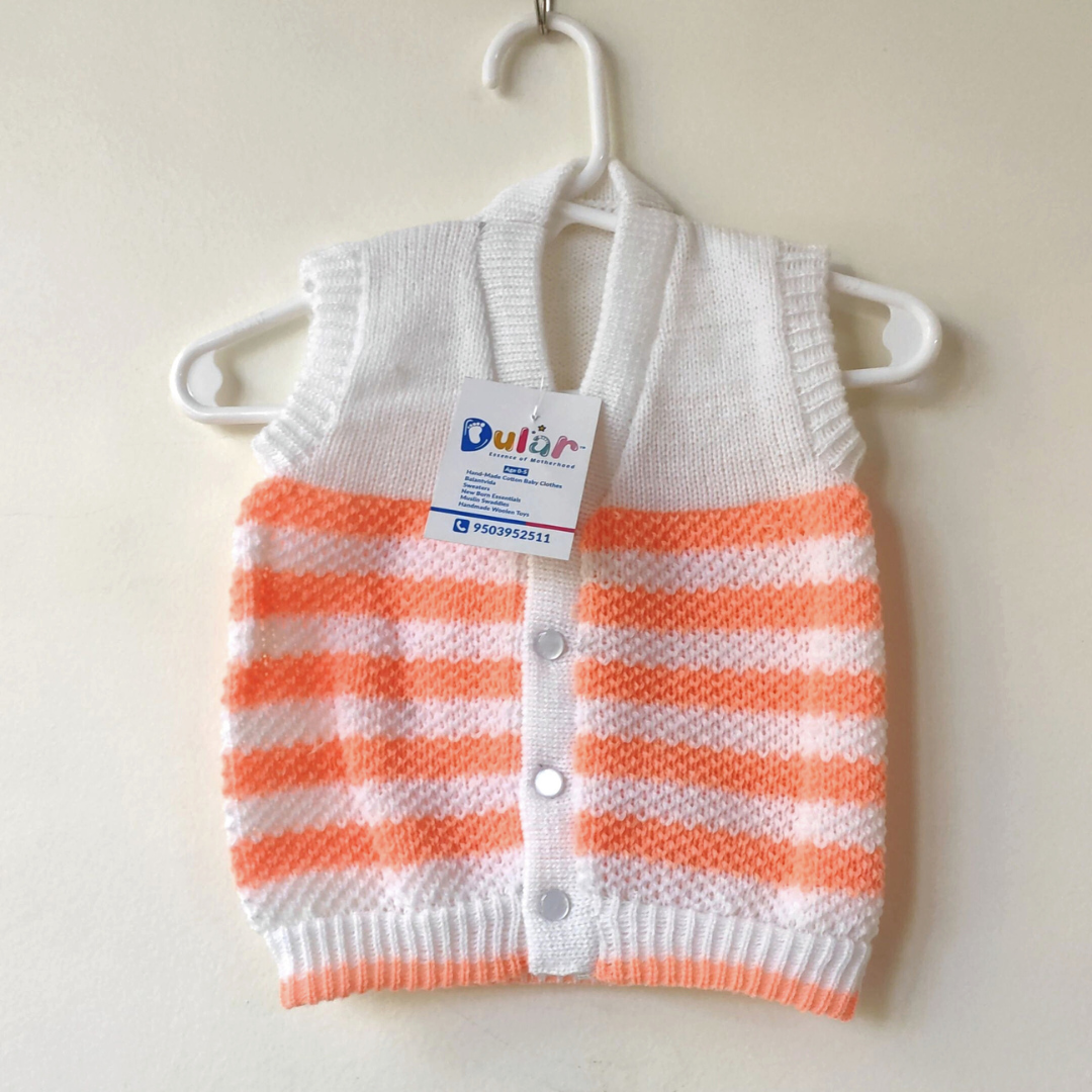 baby sweater White with orange Best for everyday wear dularindia