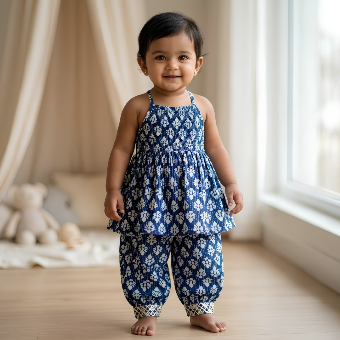 Dhoti Set for Girls | Indigo Floral