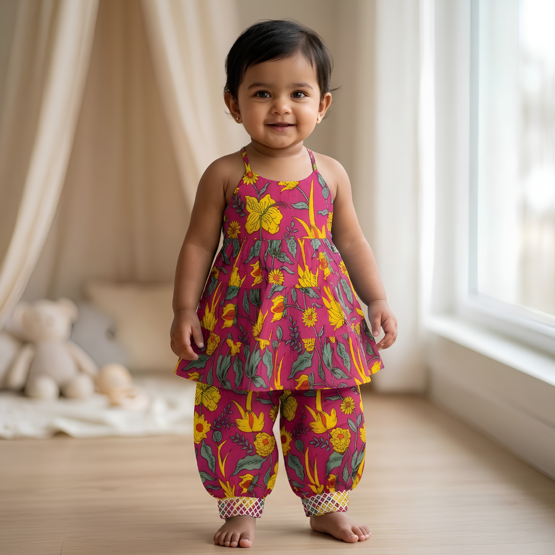 Dhoti Set for Girls | Pink Flower