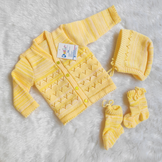 Lace Sweater Set with Cap and Socks - Yellow