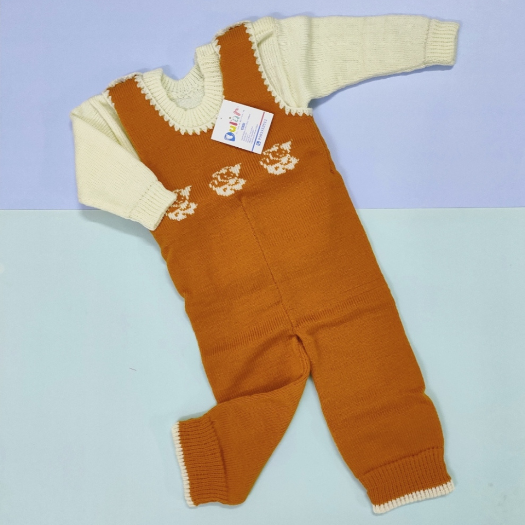 Woolen Romper - Orange with Walking Cat