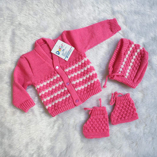 Popup Sweater Set with Cap and Socks - Pink