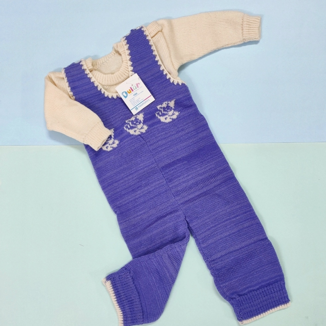 Woolen Romper -Lavender with Walking Cat