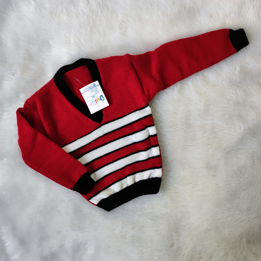 Looser Sweater - Red with Black and white Strips