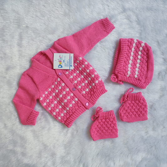 Tuck Sweater Set with Cap and Socks - Pink