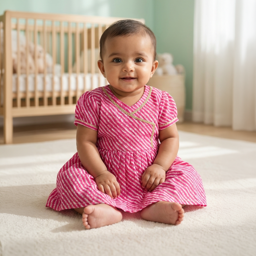 Cotton Printed Baby Girl Dress | Pink | Lehriya