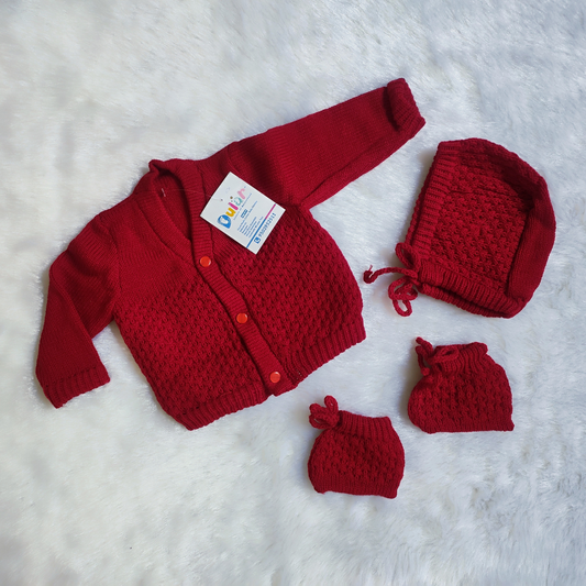 Tuck Sweater Set with Cap and Socks - Red