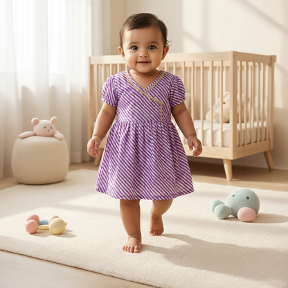 Cotton Printed Baby Girl Dress | Purple | Lehriya