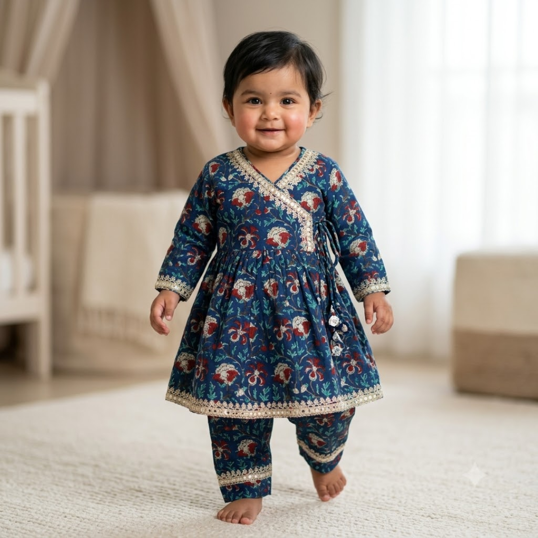 Kurta Set for Girls | Navy Blue Floral