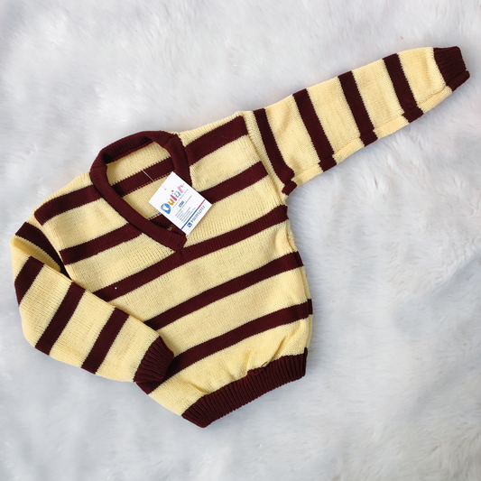 Looser Sweater - Cream with Brown Strips