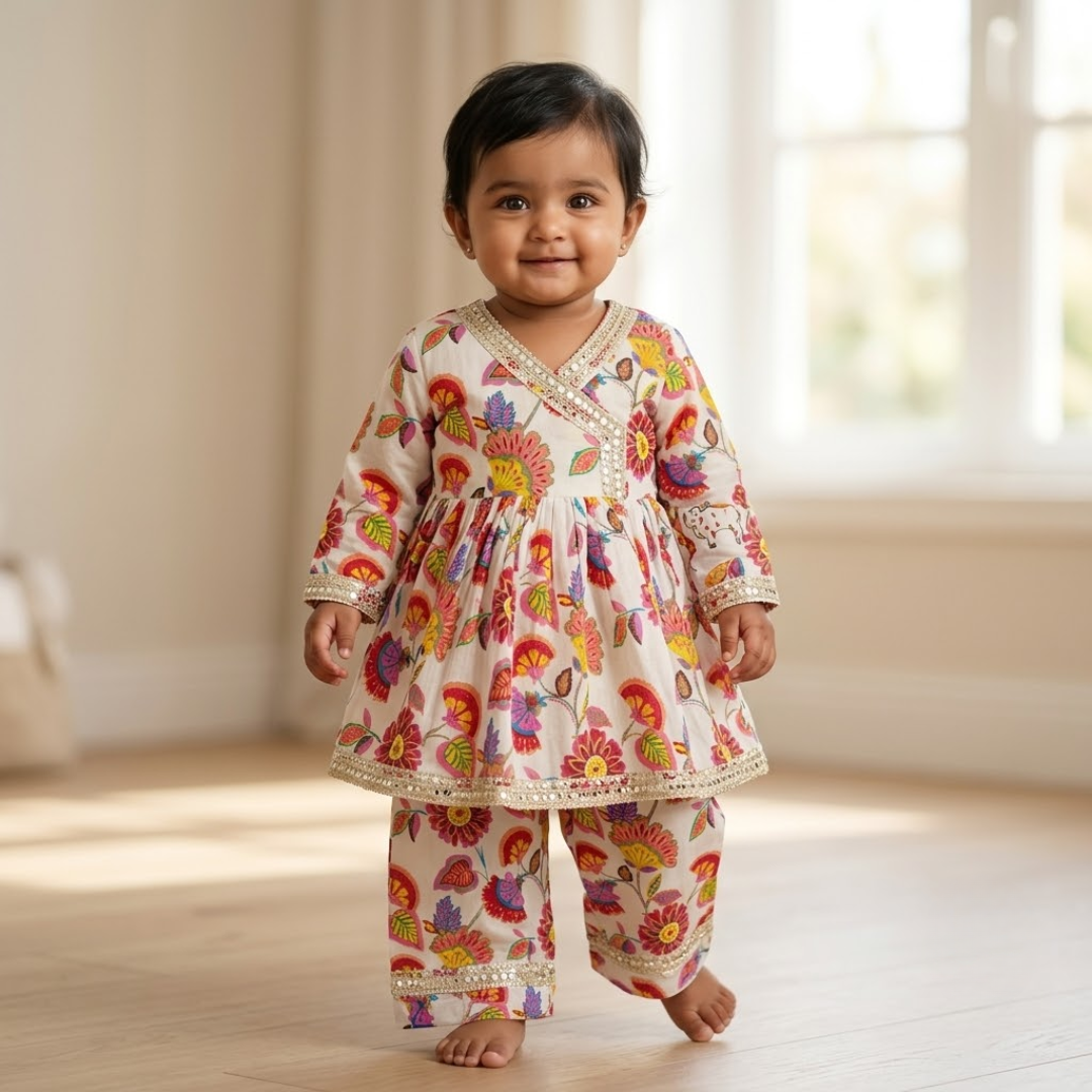 Kurta Set for Girls | White Floral