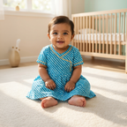 Cotton Printed Baby Girl Dress | Blue | Lehriya