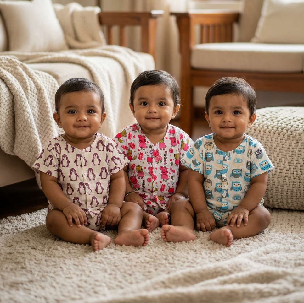 Cotton Front Open Jhabla | Assorted 5 | Pack of 3