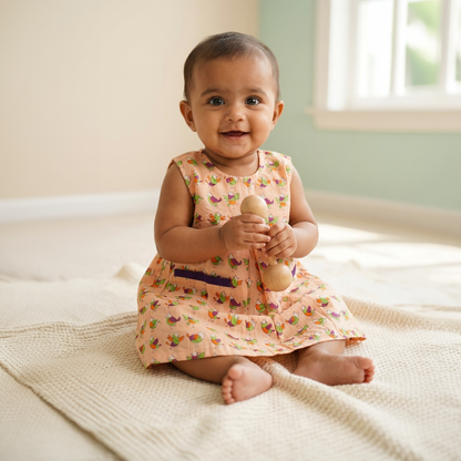 Cotton Printed Baby Girl Dress | Peach | Sparrow