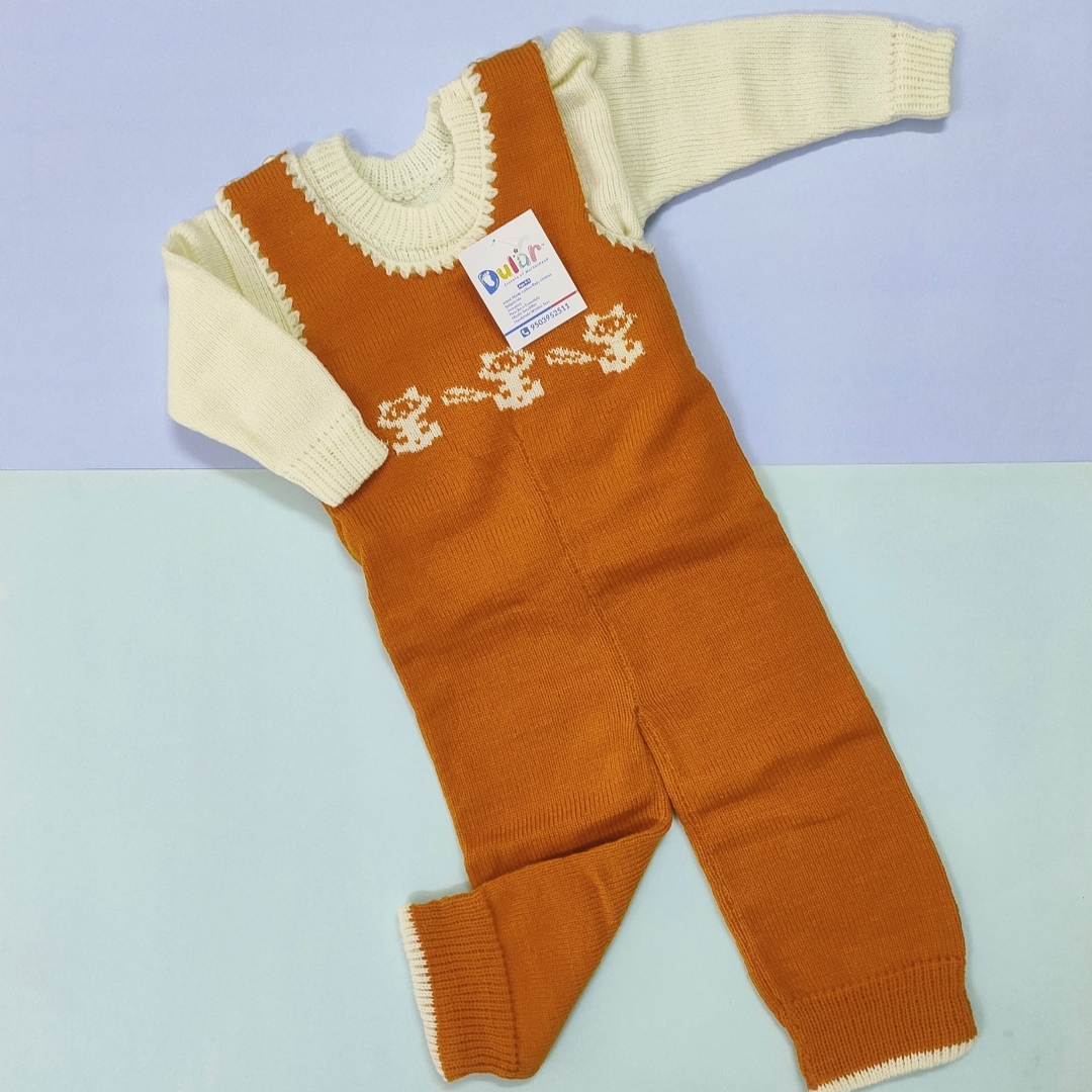 Woolen Romper - Orange with Sitting Cat