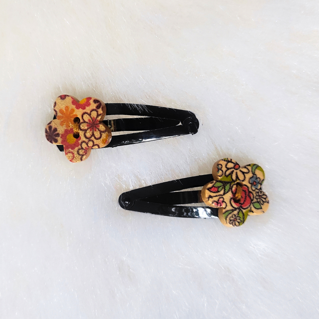Button Hair Clip - Flower