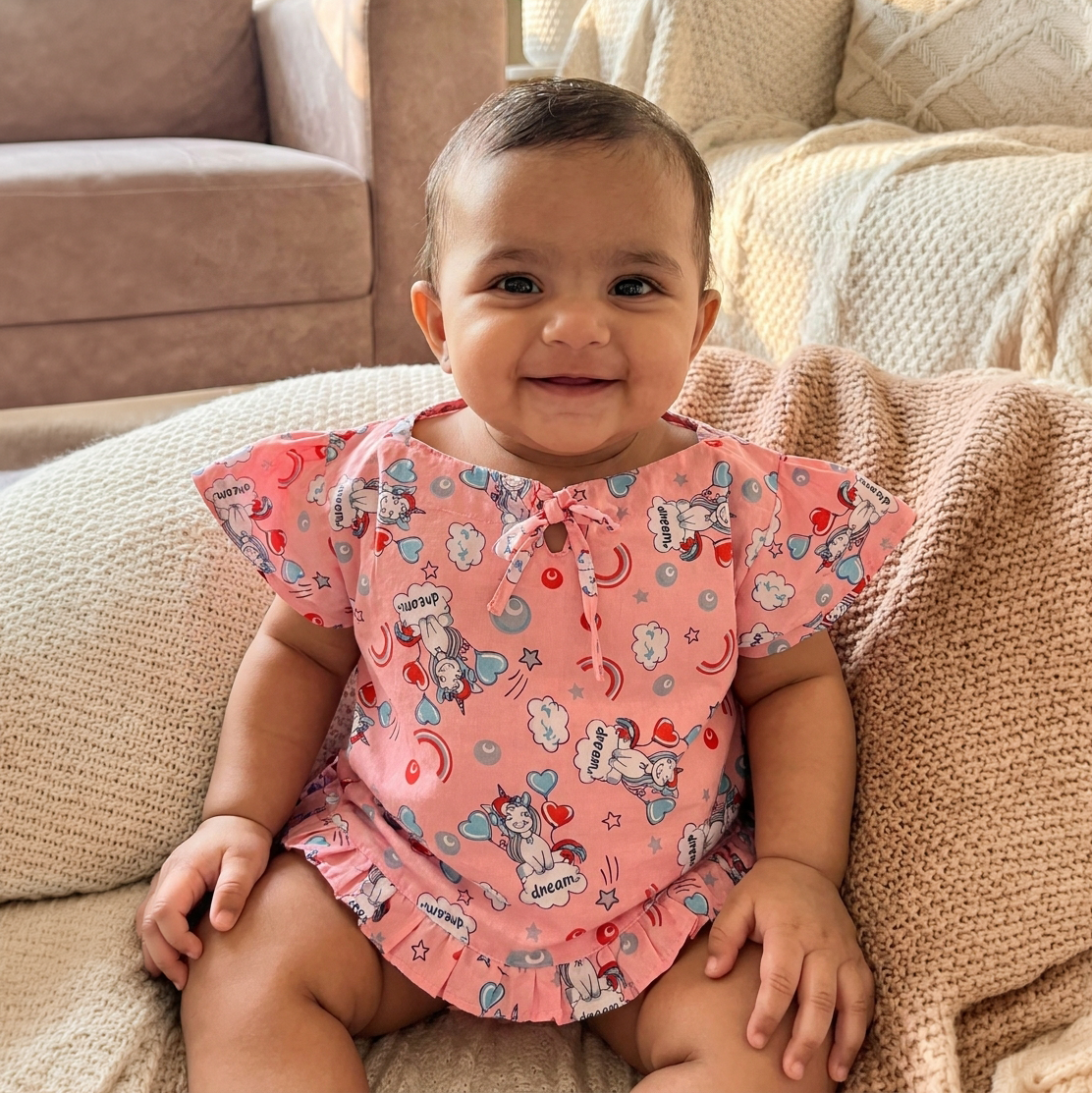 Cotton Tie Knot Jhabla | Peach Unicorn