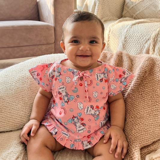 Cotton Tie Knot Jhabla | Peach Unicorn