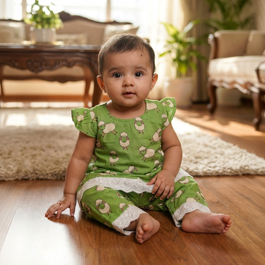 co ord set for Girls | Sheep | Green