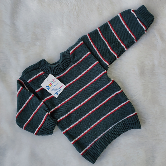 Looser Sweater - Grey with Red and White Strips