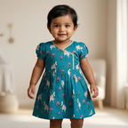 Cotton Printed Baby Girl Dress | Green | Pichwai