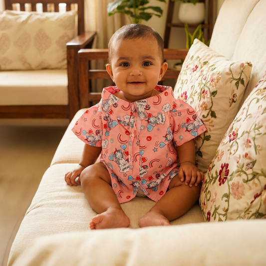 Cotton Tie Knot Jhabla | Peach Unicorn