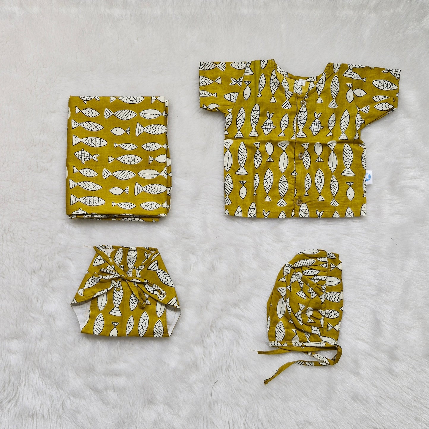 Newborn gift sets | Jaipur Cotton | Mustard Fish
