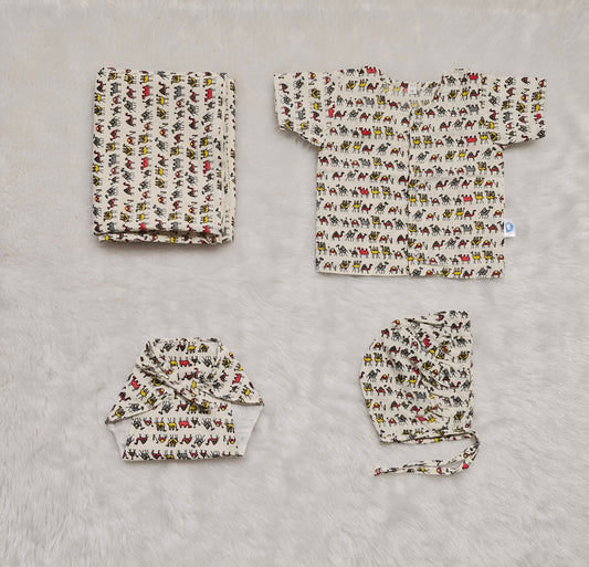 Newborn gift sets | Jaipur Cotton | Red - Grey Camel