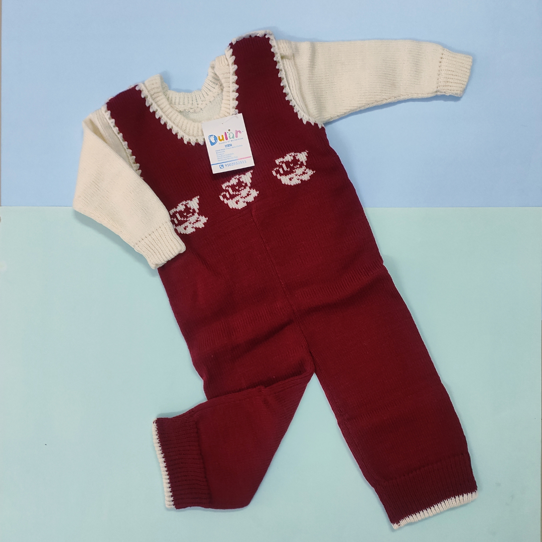 Woolen Romper - Brown with Walking Cat