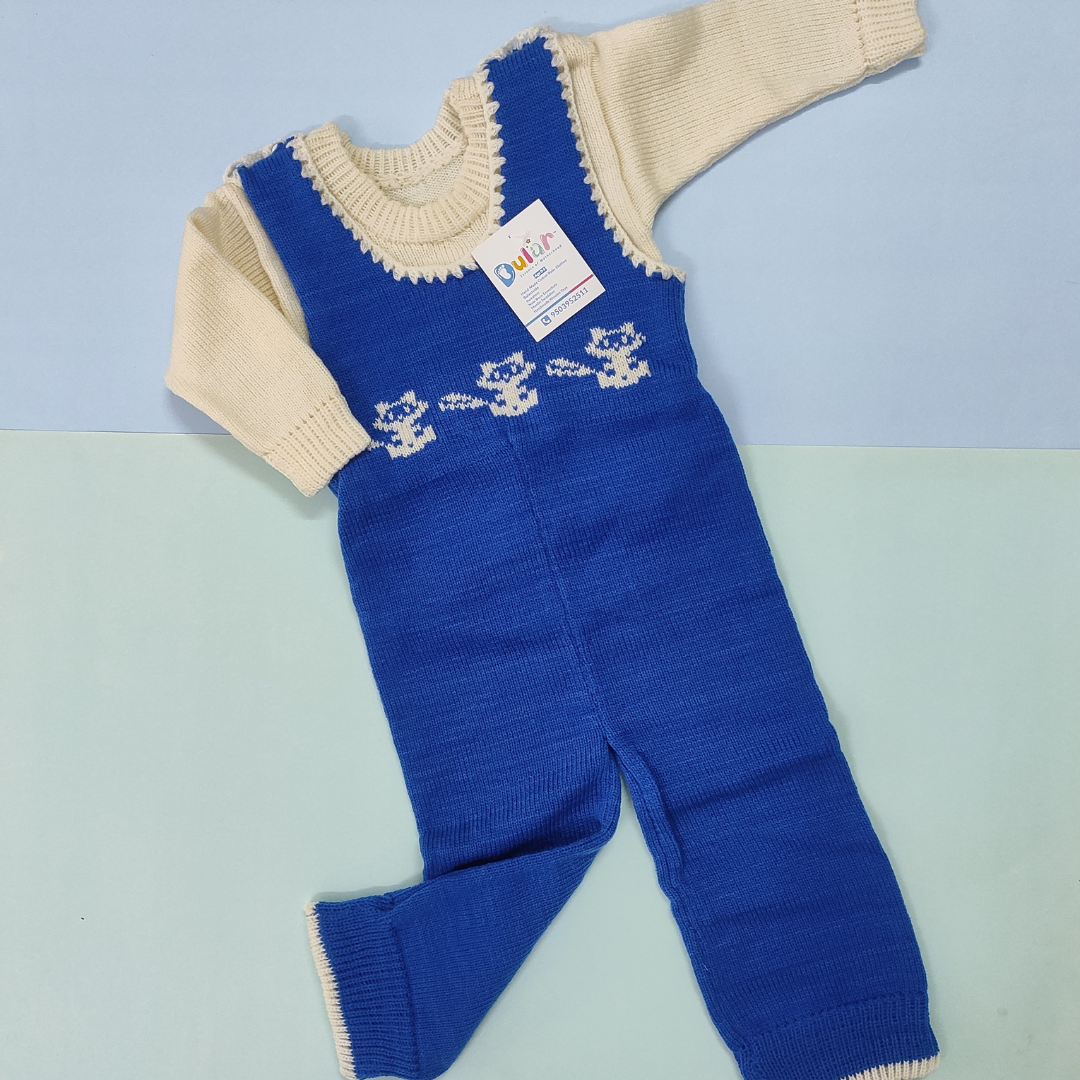 Woolen Romper - Ink Blue with Sitting Cat