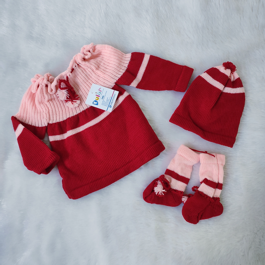Knot-Type Sweater Set - Red and Pink