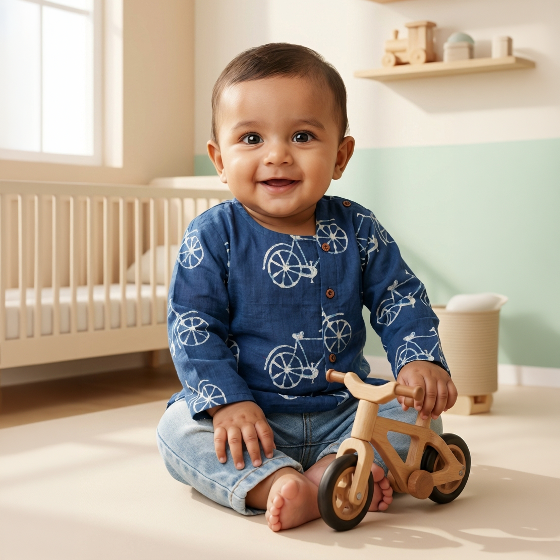 Cotton Short Kurta for Boys | Blue Cycle