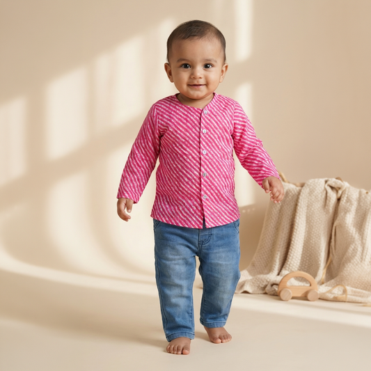 Cotton Short Kurta for Boys | Lehriya Kurta | Pink