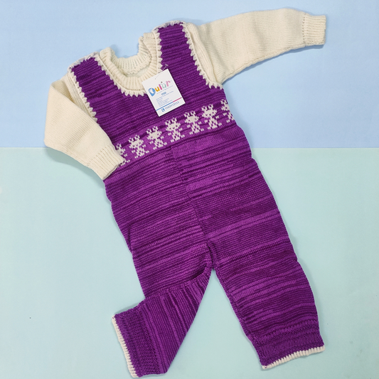 Woolen Romper - Purple with Sitting Cat