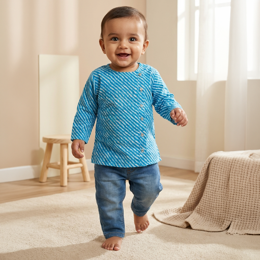 Cotton Short Kurta for Boys | Lehriya Kurta | Sky Blue