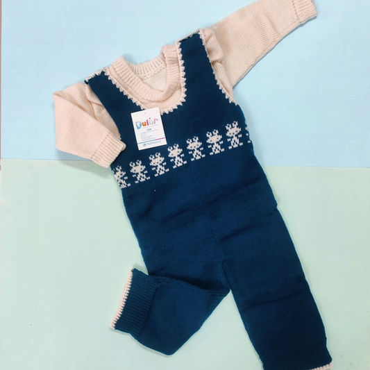 Woolen Romper - Neavy Blue with Sitting Cat