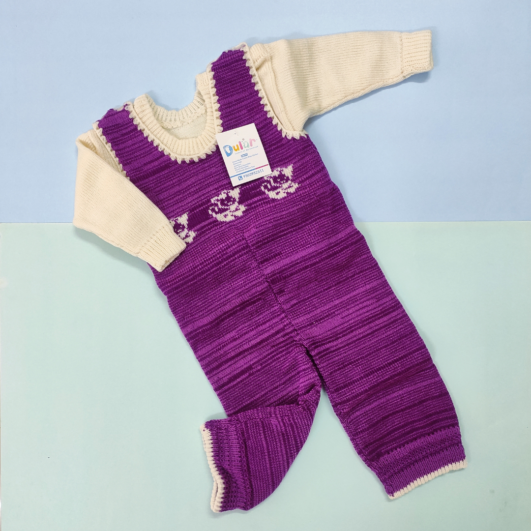 Woolen Romper - Purple with walking Cat