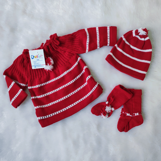 Knot-Type Sweater Set - Red