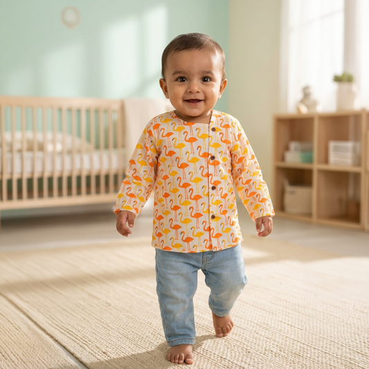 Cotton Short Kurta for Boys | Orange Flamingo