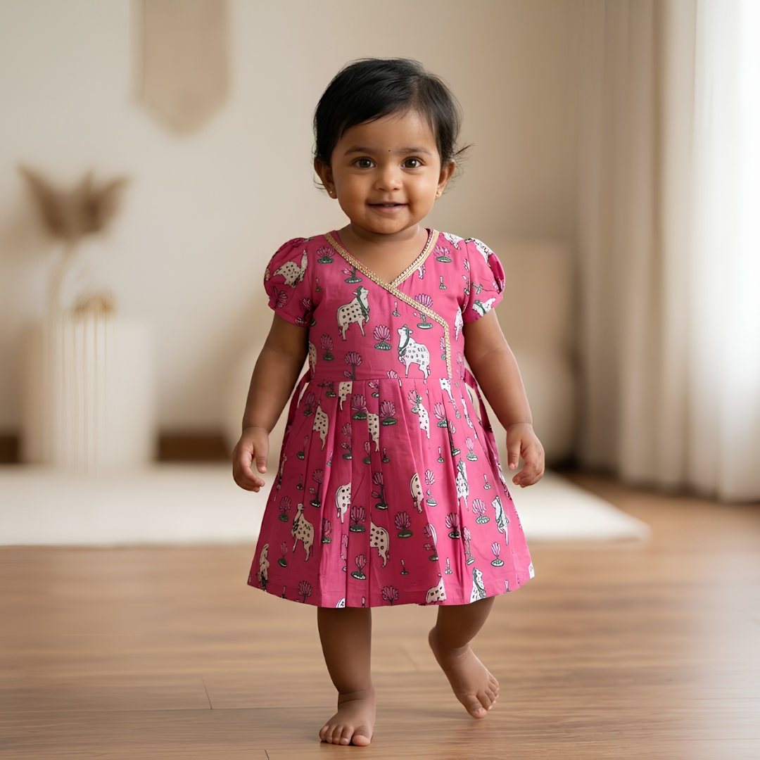Cotton Printed Baby Girl Dress | Pink | Pichwai